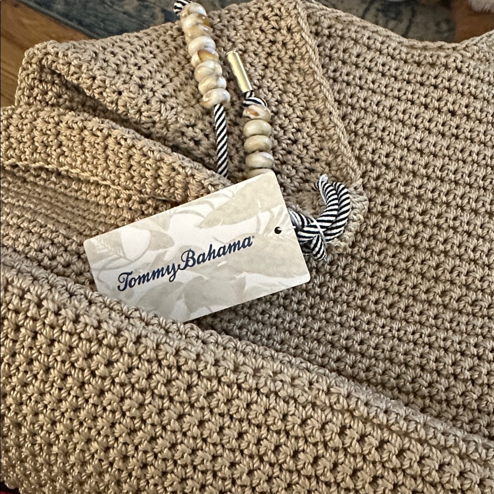 Woven Crochet Shoulder Tote Bag in Taupe - Picture 2 of 2